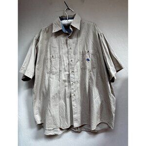 Saw Horse Mens Large Ringspun Peruvian Cotton Button Up Short Sleeve Shirt Beige